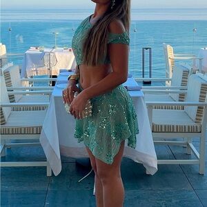 Peppermayo Asymmetrical Sequin Dress - Mint Green